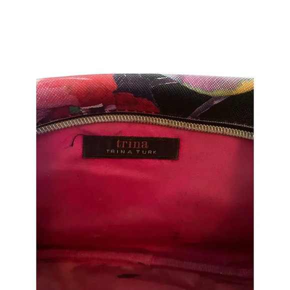 Trina Turk Black Floral Print Zipper Toiletry Pouch Cosmetic Bag - Picture 6 of 6